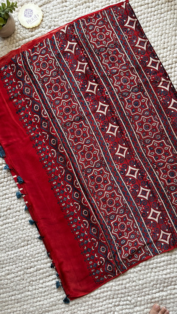 ROOH EXCLUSIVES- AJRAKH HAND BLOCK PRINTED PREMIUM MODAL SILK SAREE 23