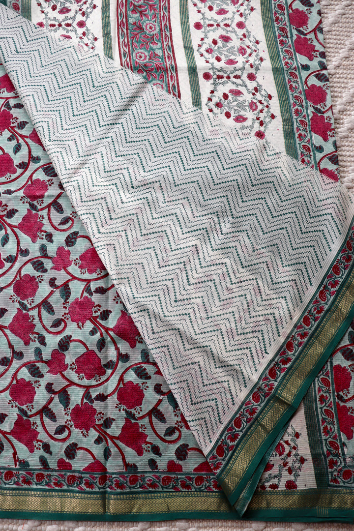 SANGANERI HAND BLOCK PRINTED SILK COTTON SAREE- 001