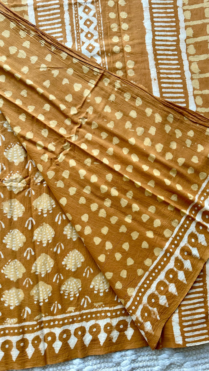 BAGRU HAND BLOCK PRINTED SOFT MULMUL COTTON SAREE- 073