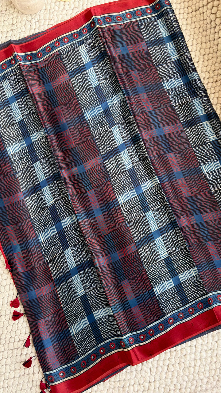 ROOH EXCLUSIVES- AJRAKH HAND BLOCK PRINTED PREMIUM MODAL SILK SAREE 10