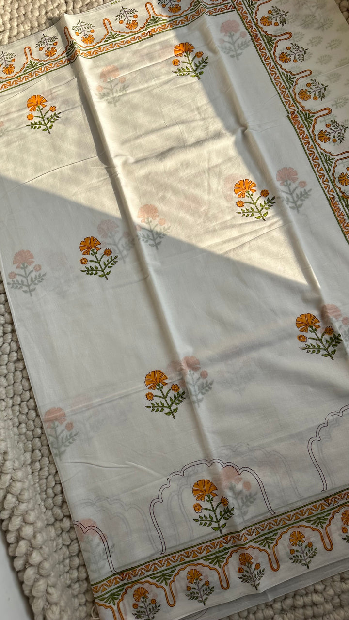 BAGRU HAND BLOCK PRINTED SOFT MULMUL COTTON SAREE- 115 (DISPATCH TIME - 7-10 DAYS)