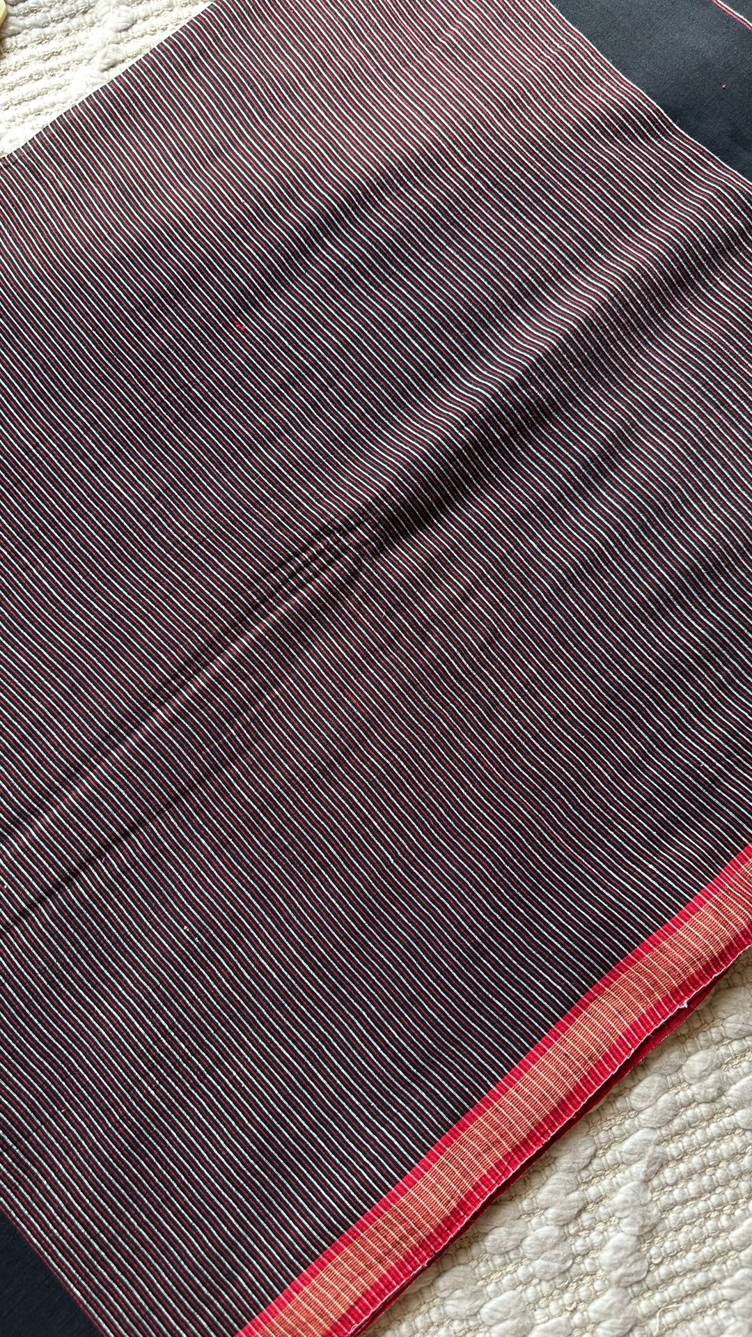 PREMIUM JAMDANI WEAVE HANDWOVEN AND HANDSPUN COTTON SAREE -  POLKA DOTS ON MIDNIGHT BLACK