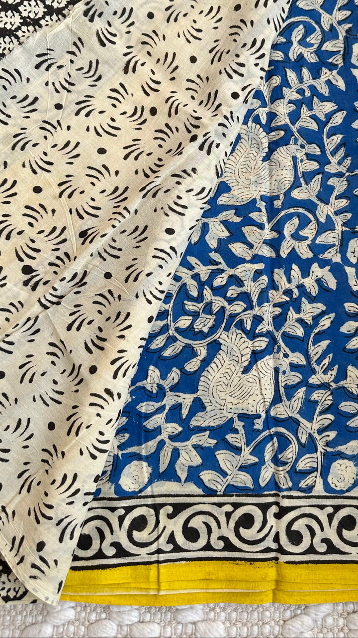 BAGRU HAND BLOCK DABU PRINTED SOFT MULMUL COTTON SAREE- 022