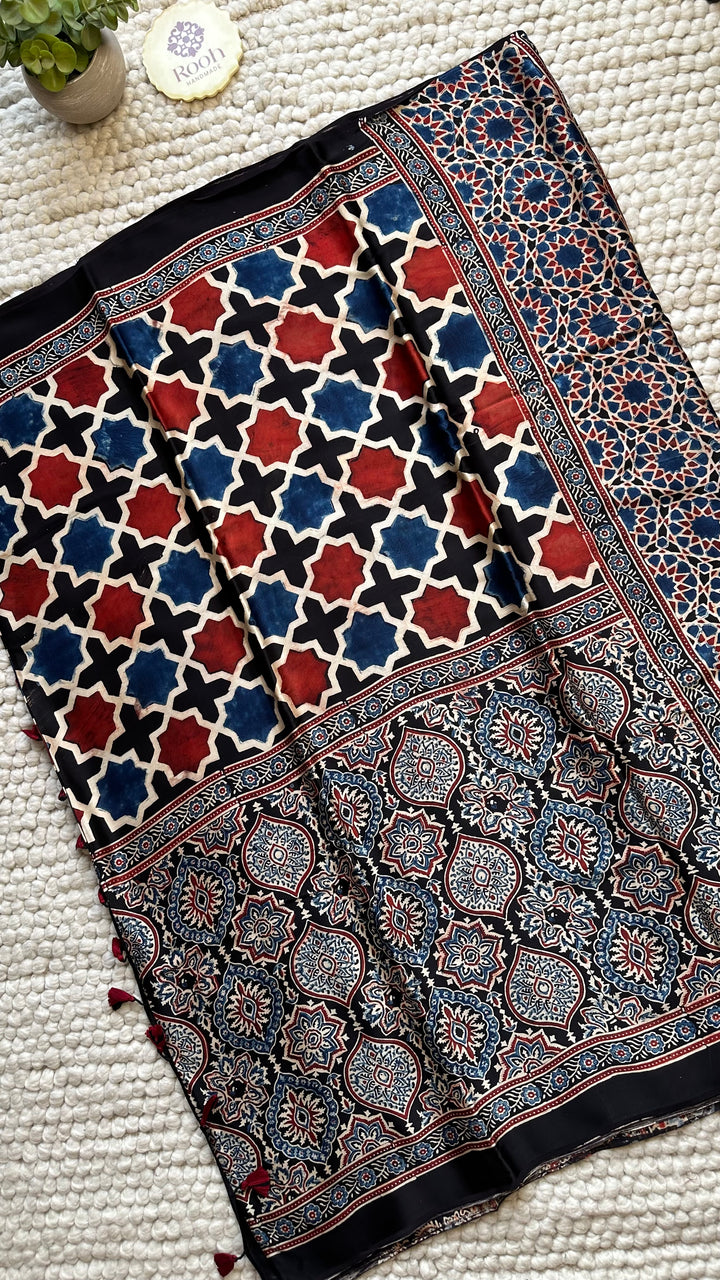 ROOH EXCLUSIVES- AJRAKH HAND BLOCK PRINTED PREMIUM MODAL SILK SAREE 18