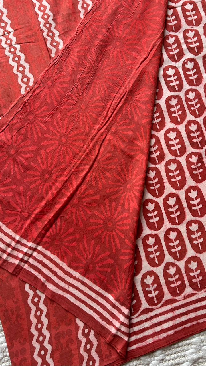 BAGRU HAND BLOCK PRINTED SOFT MULMUL COTTON SAREE- 093