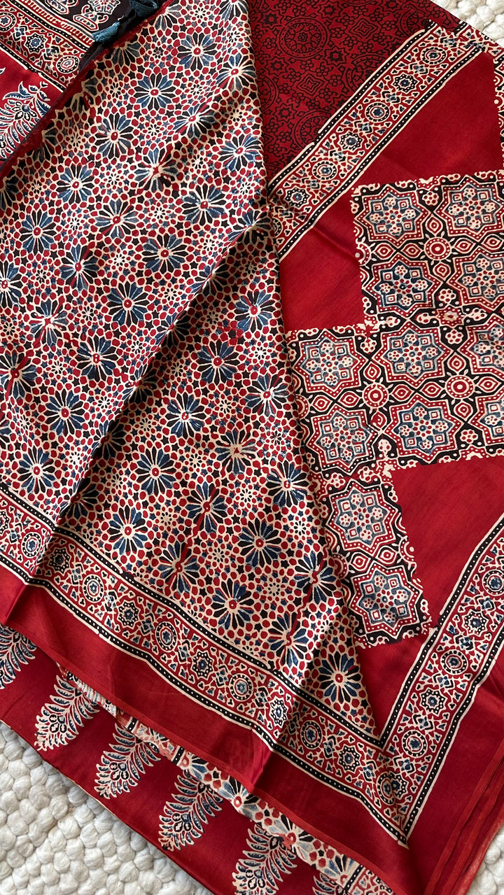 ROOH EXCLUSIVES- AJRAKH HAND BLOCK PRINTED PREMIUM MODAL SILK SAREE 22
