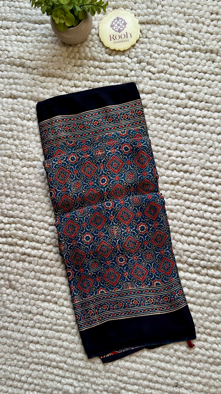 ROOH EXCLUSIVES- AJRAKH HAND BLOCK PRINTED PREMIUM MODAL SILK SAREE 21