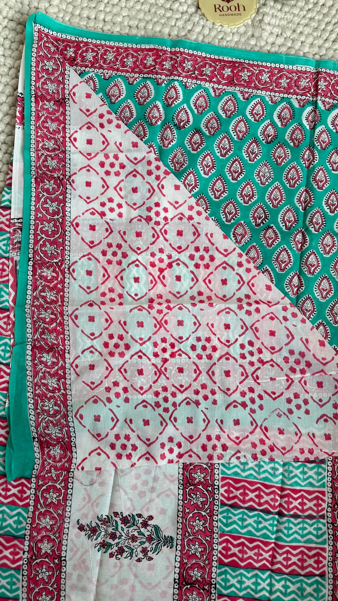 BAGRU HAND BLOCK PRINTED SOFT MULMUL COTTON SAREE- 148