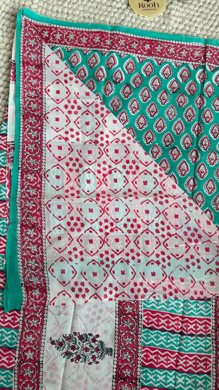 BAGRU HAND BLOCK PRINTED SOFT MULMUL COTTON SAREE- 148