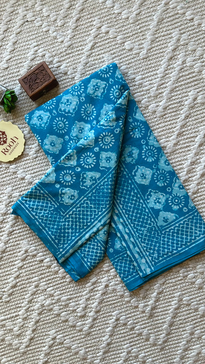 BAGRU HAND BLOCK PRINTED SOFT MULMUL COTTON SAREE- 057