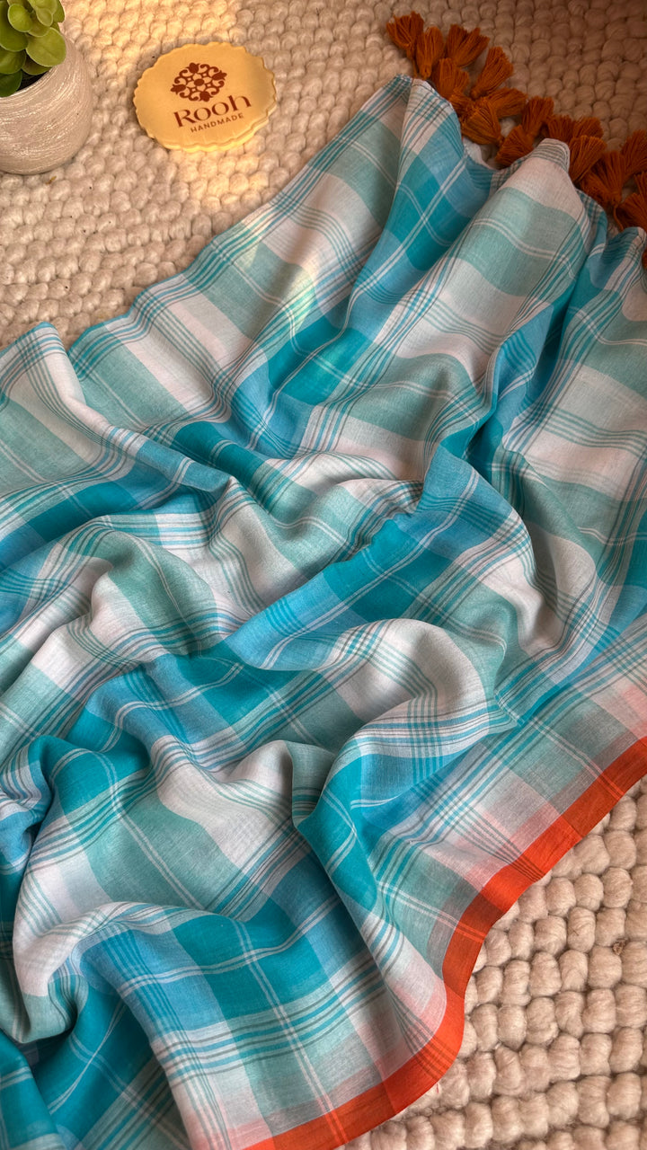 MULTICOLOUR CHECKS PURE SUPER SOFT MULMUL COTTON SAREE - 017