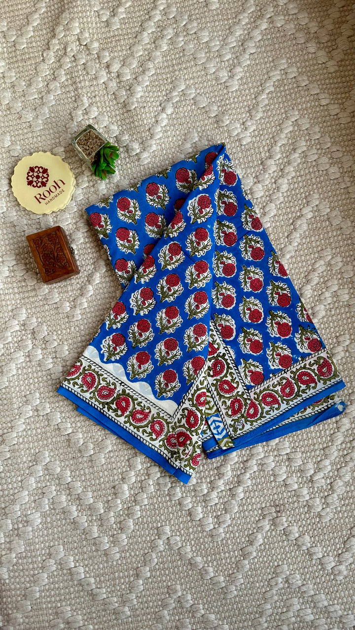 BAGRU HAND BLOCK PRINTED SOFT MULMUL COTTON SAREE- 023
