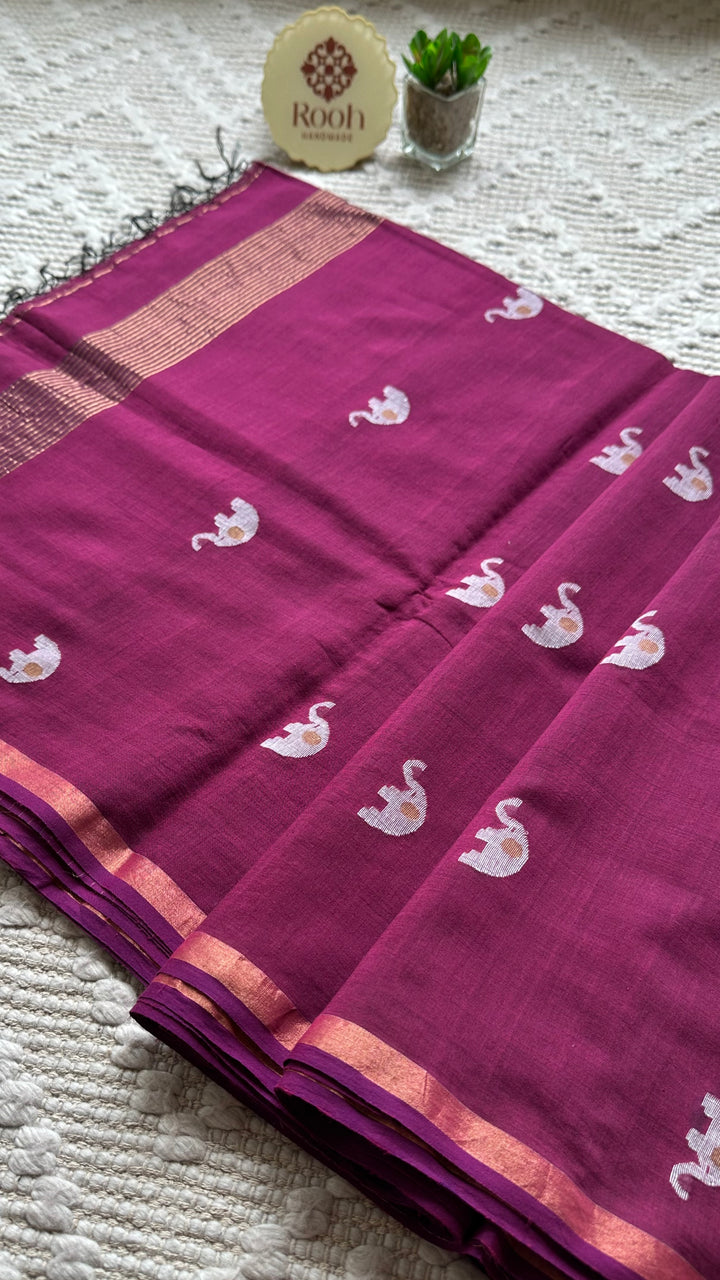 PREMIUM JAMDANI WEAVE HANDWOVEN PURE SILK BY PURE COTTON SAREE - ROYAL MAGENTA