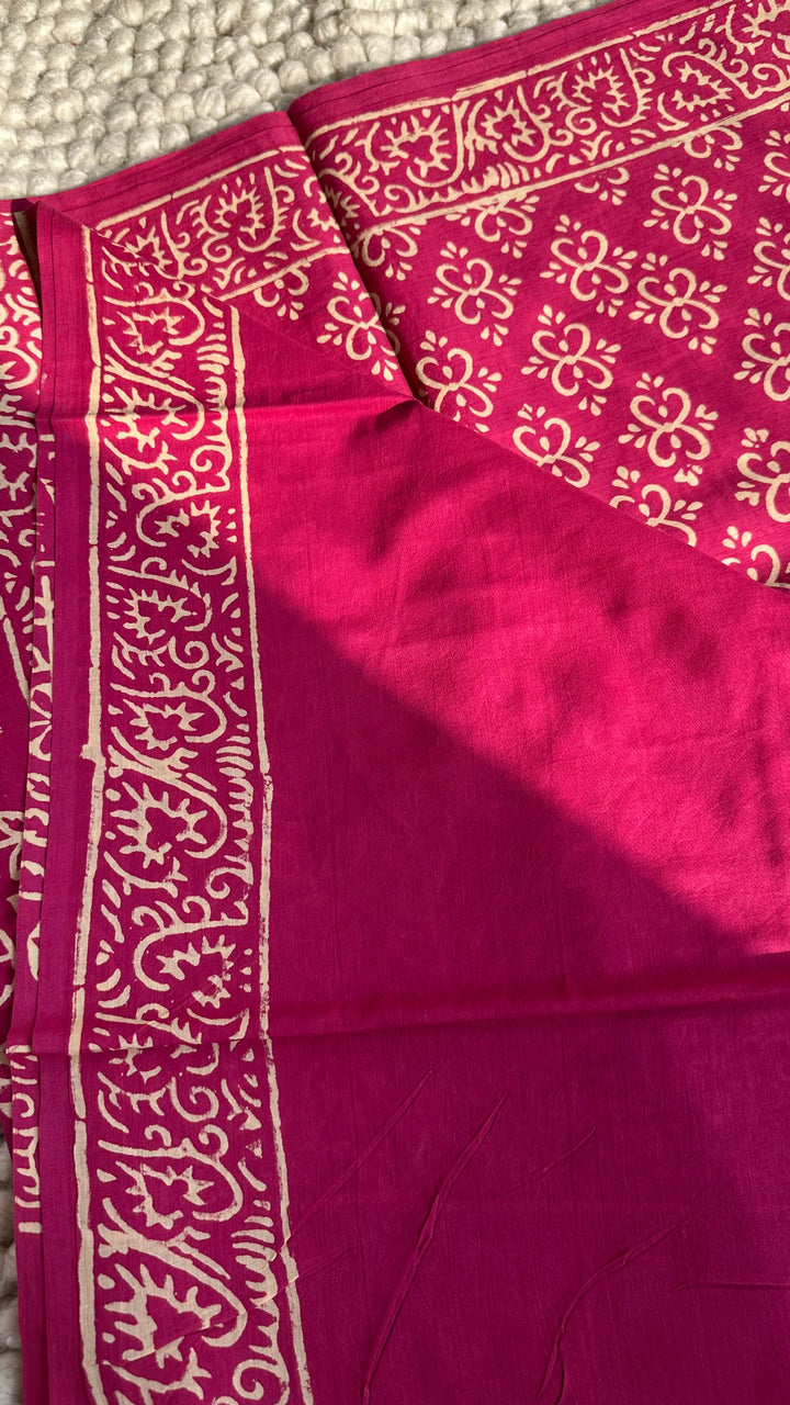 BAGRU HAND BLOCK PRINTED SOFT MULMUL COTTON SAREE- 134