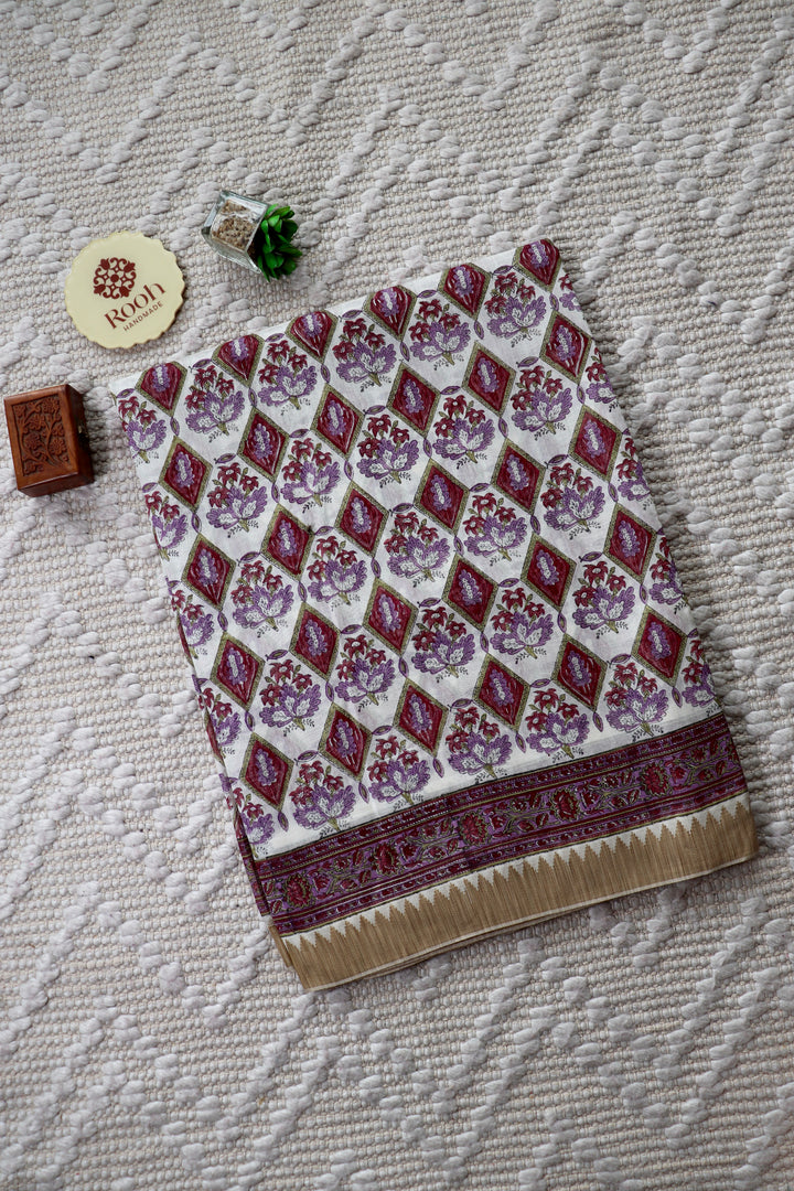 SANGANERI HAND BLOCK PRINTED SILK COTTON SAREE- 005