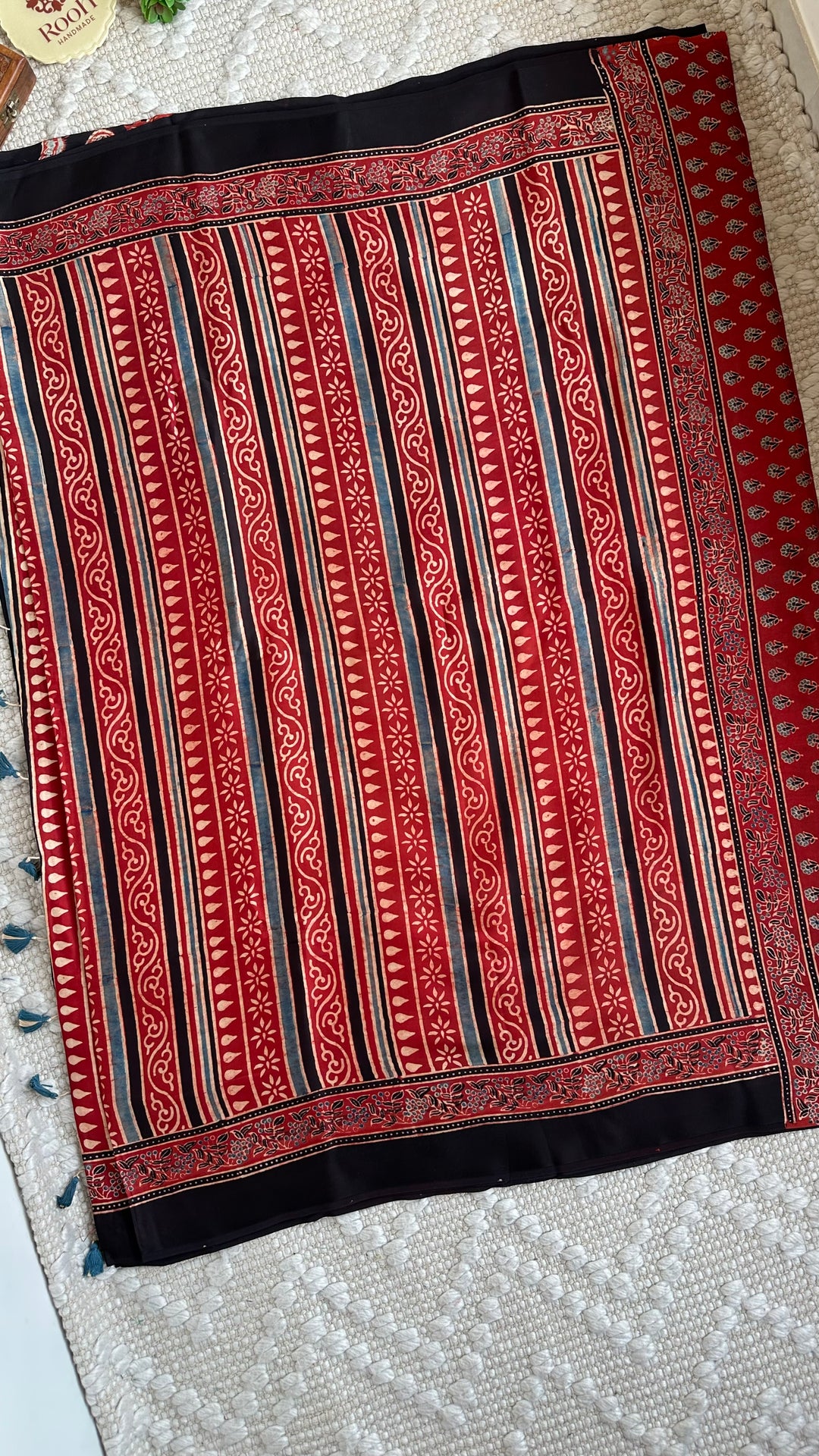 RAAHINI - MADDER RED PREMIUM AJRAKH HAND BLOCK PRINTED MODAL SILK SAREE