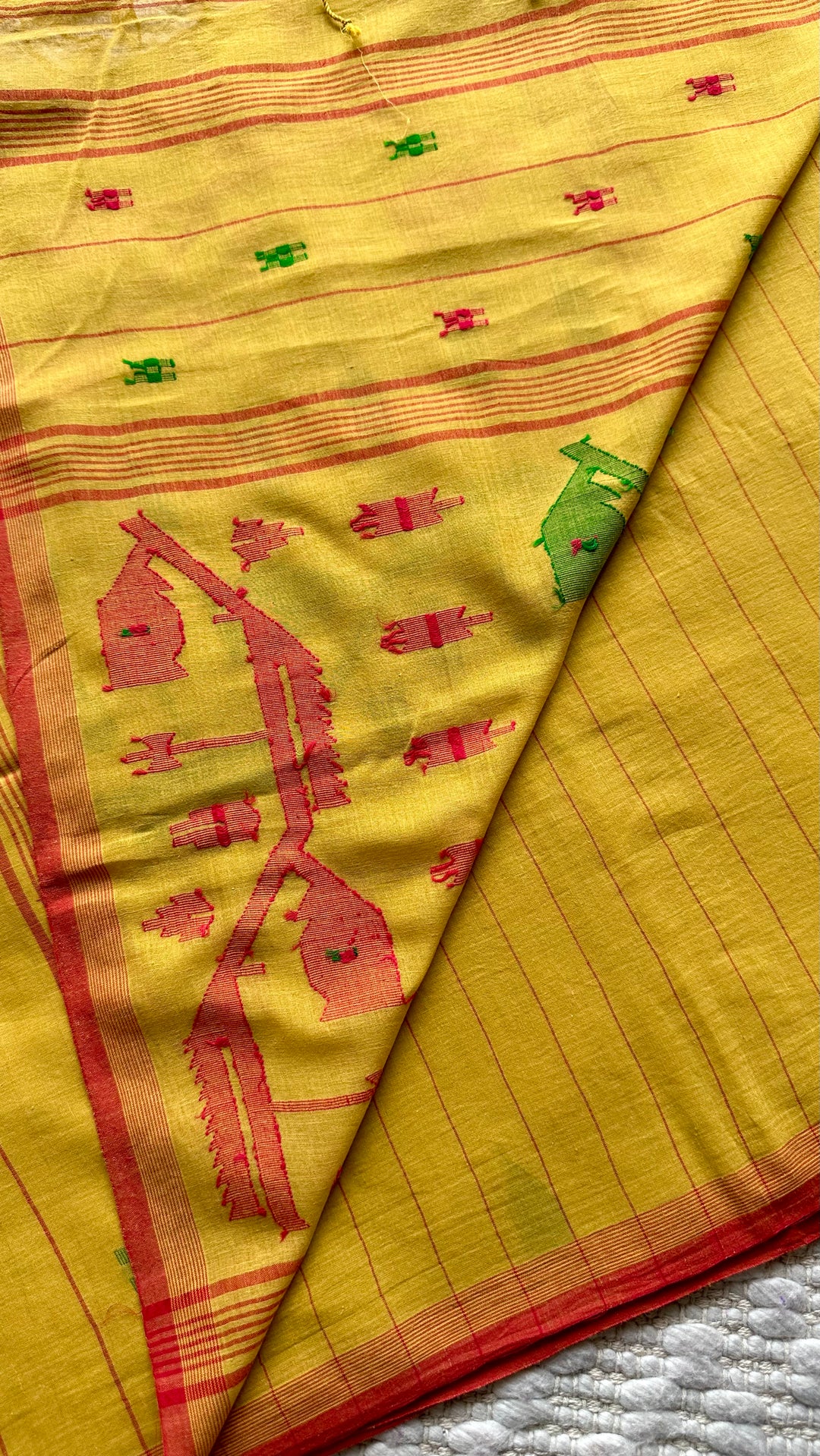 PREMIUM JAMDANI WEAVE HANDWOVEN AND HANDSPUN COTTON SAREE -  AMBER YELLOW