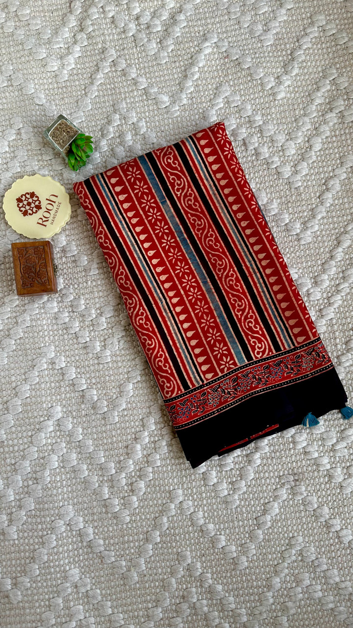 RAAHINI - MADDER RED PREMIUM AJRAKH HAND BLOCK PRINTED MODAL SILK SAREE