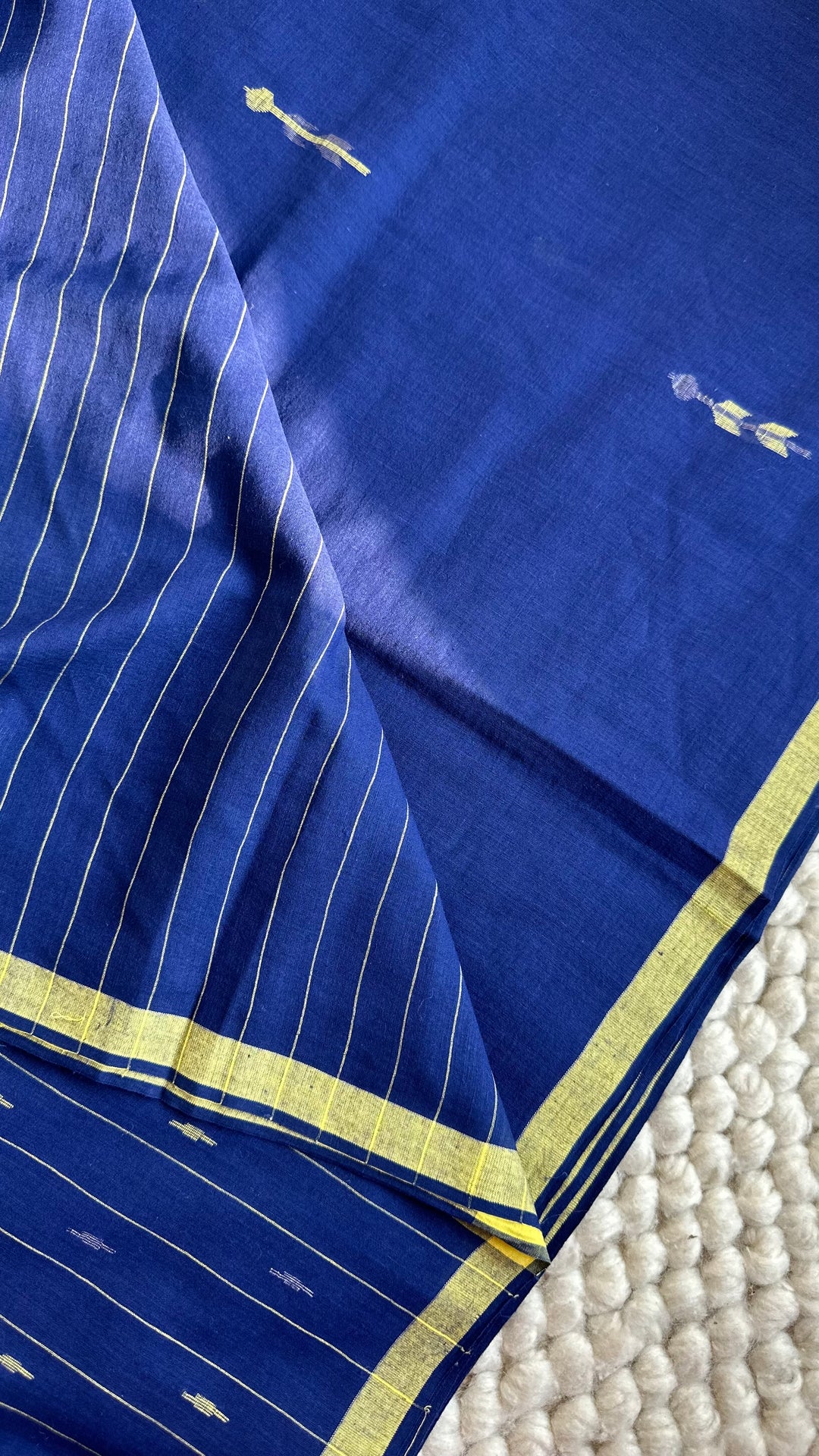 PREMIUM JAMDANI WEAVE HANDWOVEN AND HANDSPUN COTTON SAREE - SAPPHIRE BLUE