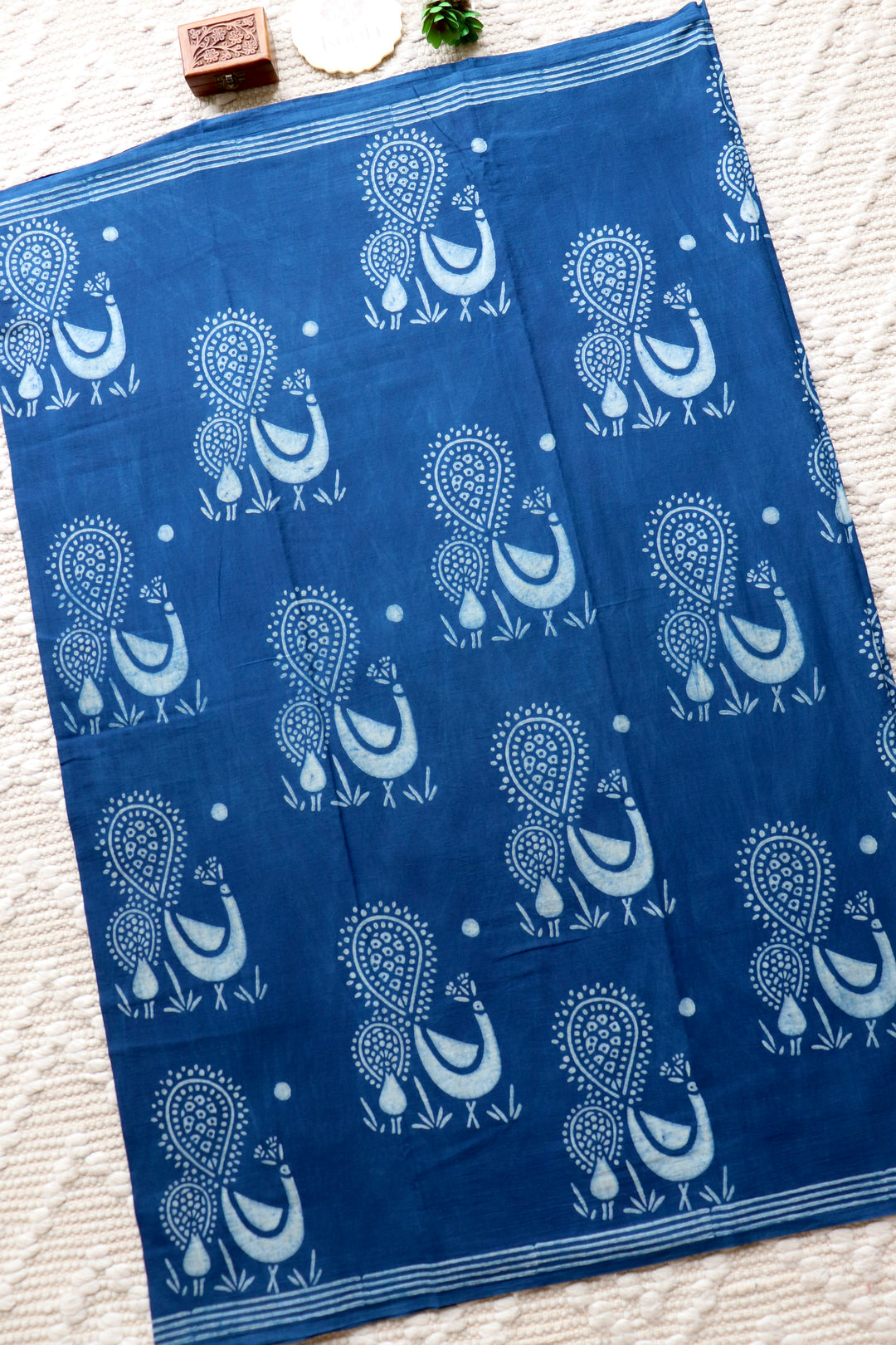 AKOLA INDIGO HAND BLOCK DABU PRINTED SOFT MULMUL COTTON SAREE- 022