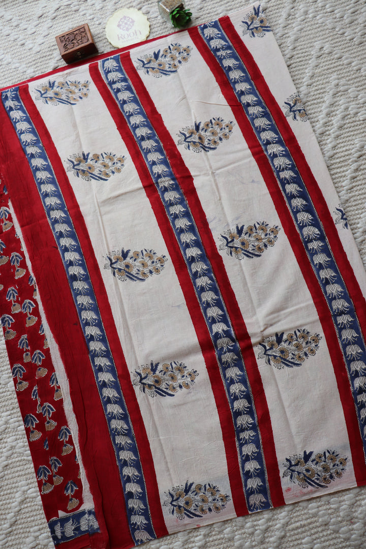 BAGRU HAND BLOCK PRINTED SOFT MULMUL COTTON SAREE- 079
