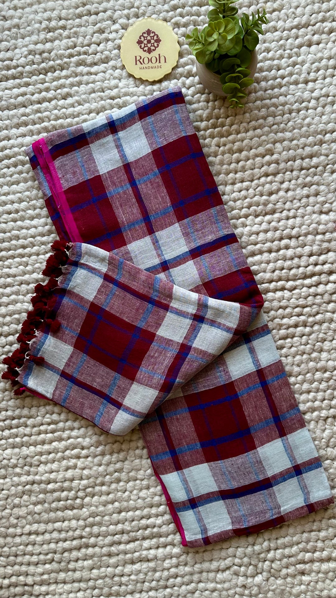 Multi Colour Checked Pure Handwoven Linen Saree - 007