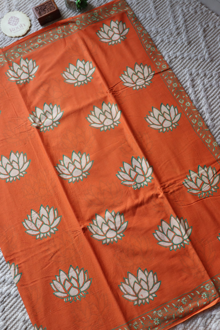 BAGRU HAND BLOCK PRINTED SOFT MULMUL COTTON SAREE- 069