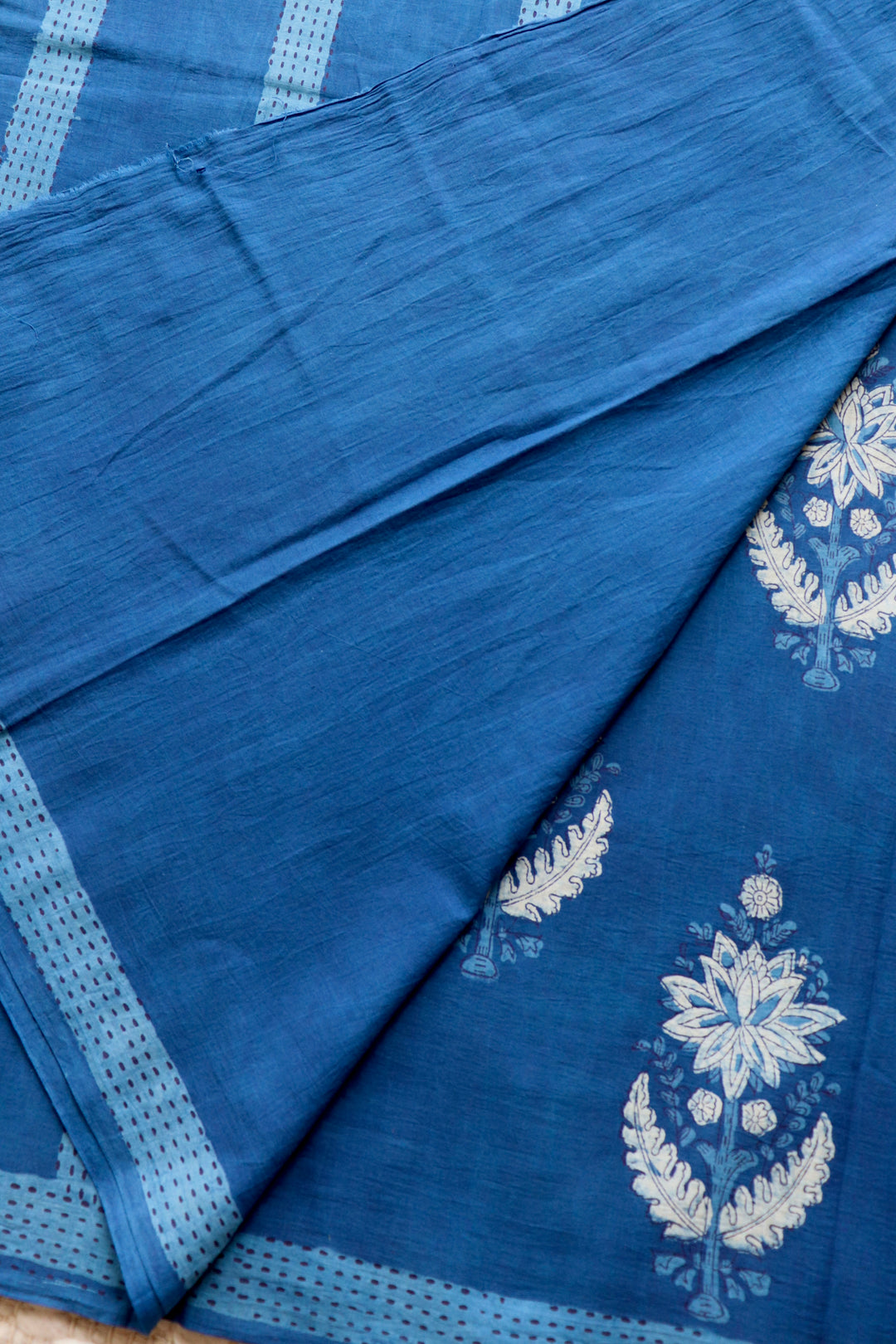 AKOLA INDIGO HAND BLOCK DABU PRINTED SOFT MULMUL COTTON SAREE- 019