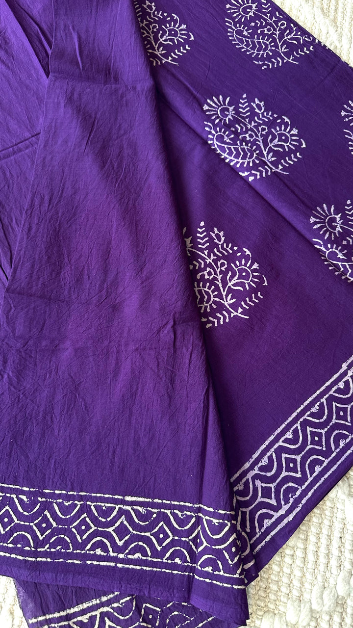 BAGRU HAND BLOCK PRINTED SOFT MULMUL COTTON SAREE- 068
