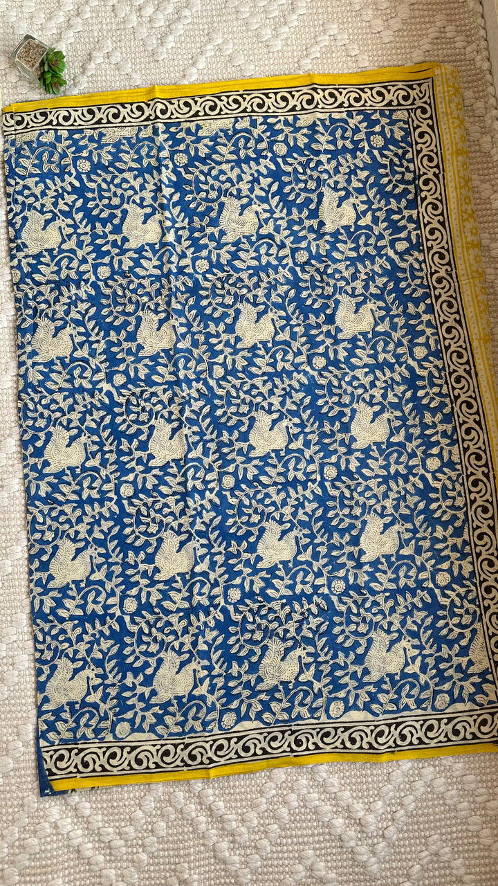 BAGRU HAND BLOCK DABU PRINTED SOFT MULMUL COTTON SAREE- 022