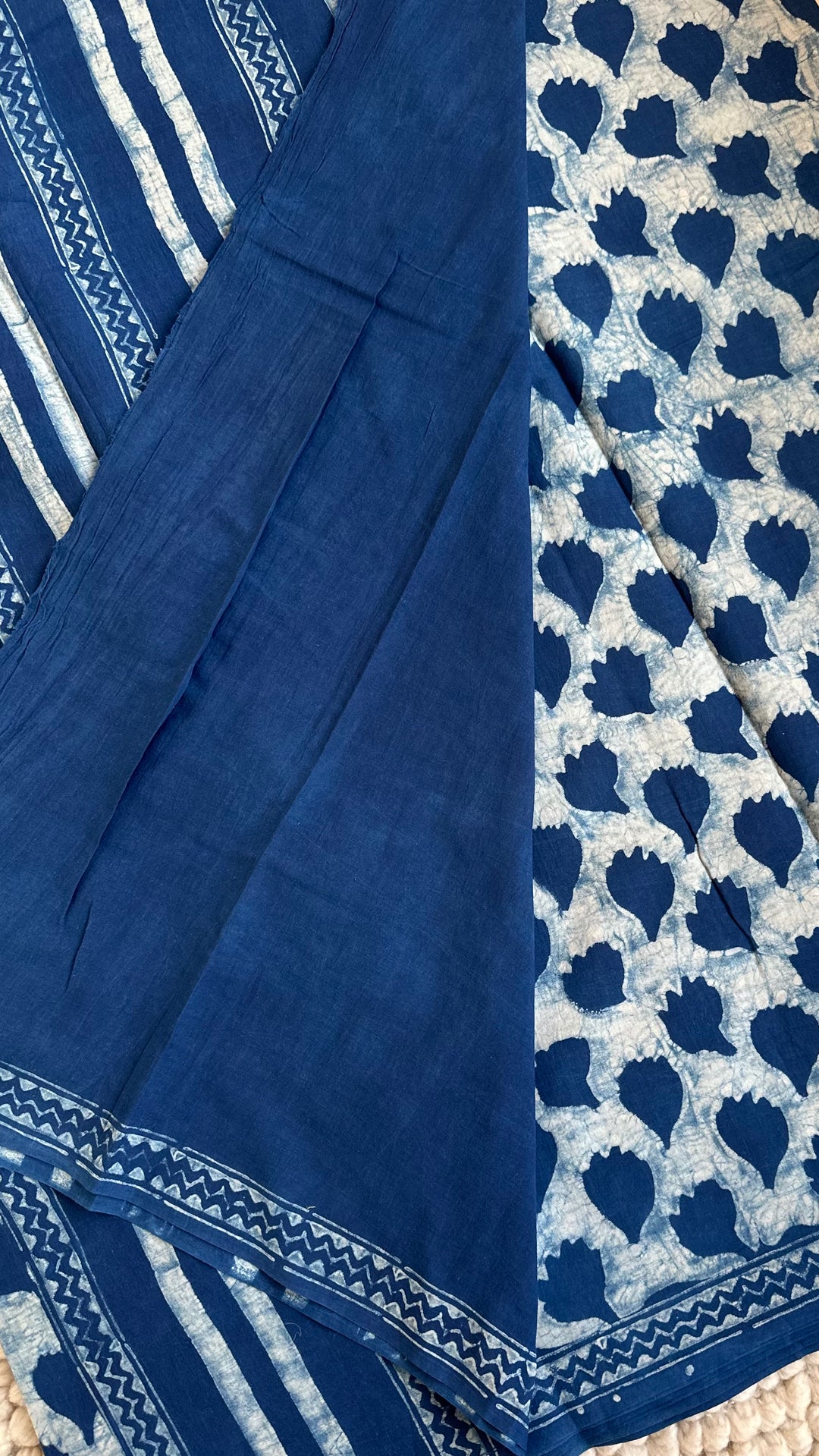 AKOLA INDIGO HAND BLOCK DABU PRINTED SOFT MULMUL COTTON SAREE- 028