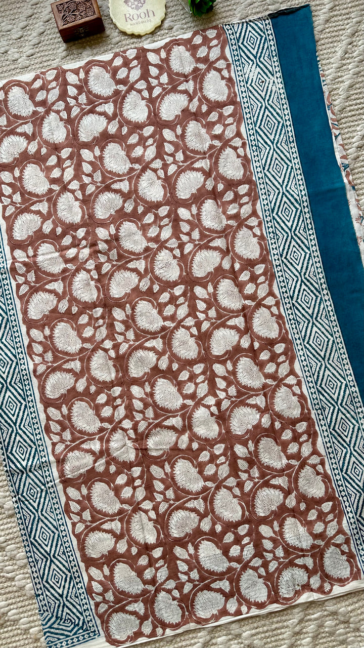 BAGRU HAND BLOCK PRINTED SOFT MULMUL COTTON SAREE- 072