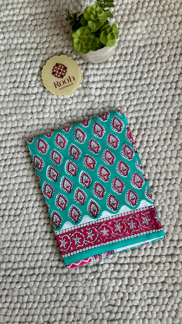 BAGRU HAND BLOCK PRINTED SOFT MULMUL COTTON SAREE- 148