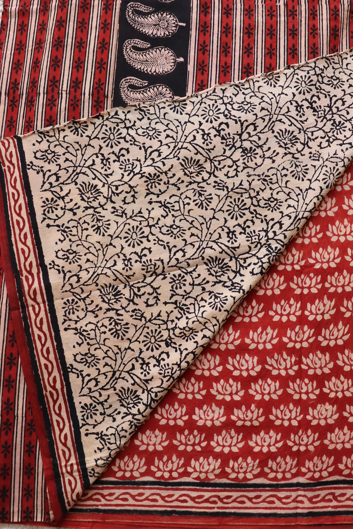 BAGRU HAND BLOCK PRINTED SOFT MULMUL COTTON SAREE- 087