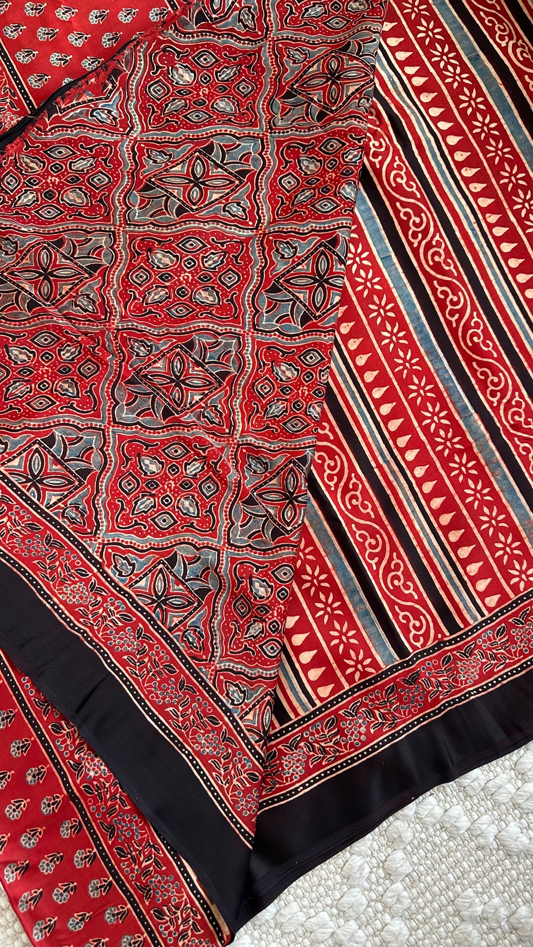 RAAHINI - MADDER RED PREMIUM AJRAKH HAND BLOCK PRINTED MODAL SILK SAREE