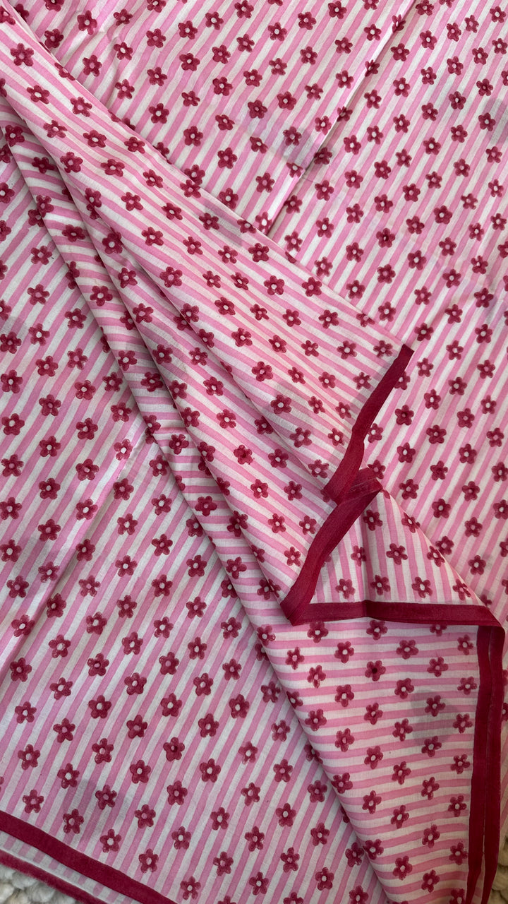 SANGANERI HAND BLOCK PRINTED SOFT MULMUL COTTON SAREE- CANDID HEARTS