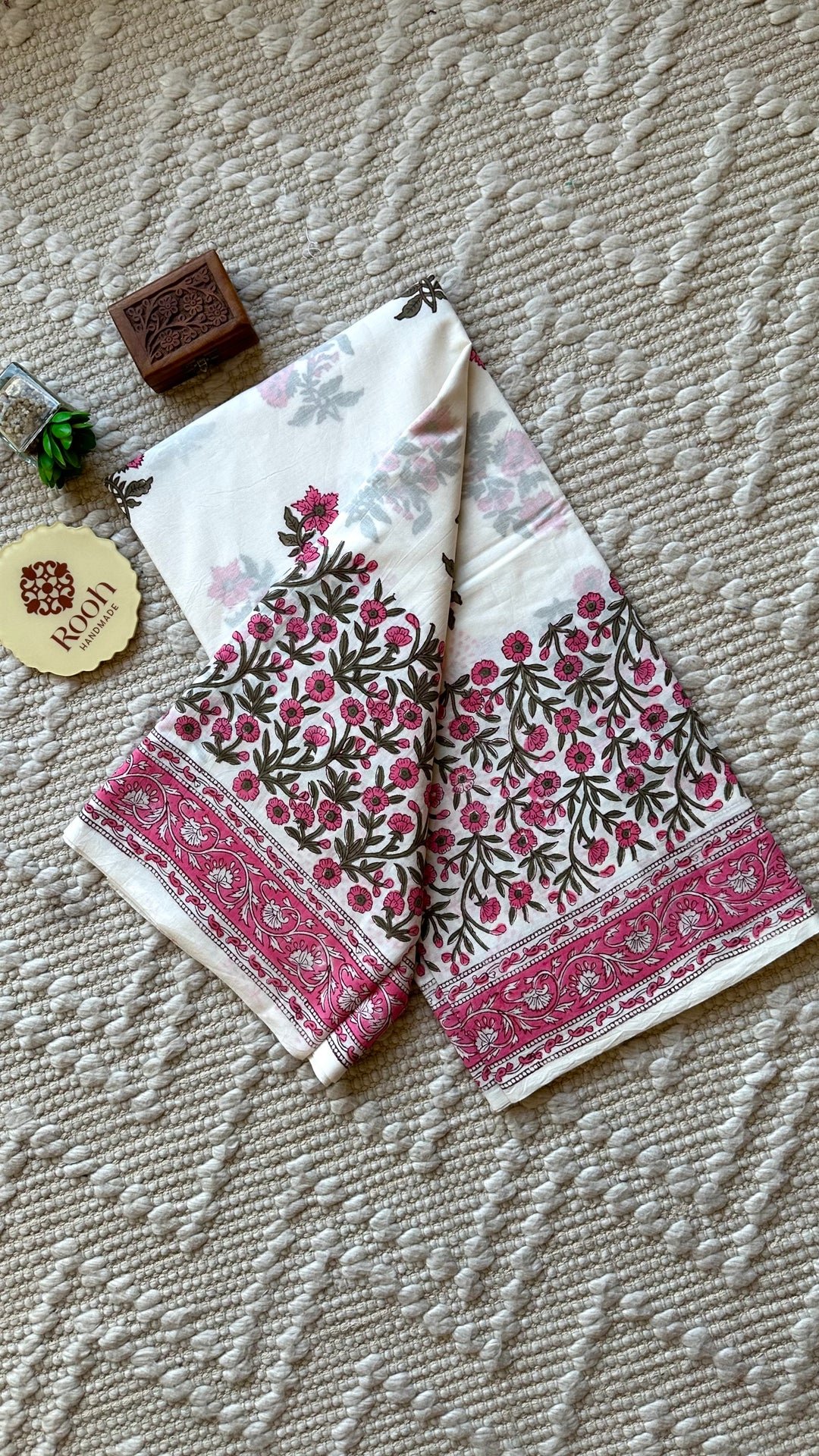 BAGRU HAND BLOCK PRINTED SOFT MULMUL COTTON SAREE- 055