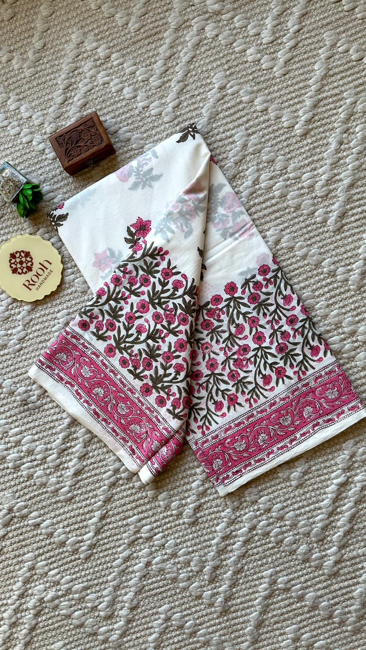 BAGRU HAND BLOCK PRINTED SOFT MULMUL COTTON SAREE- 055