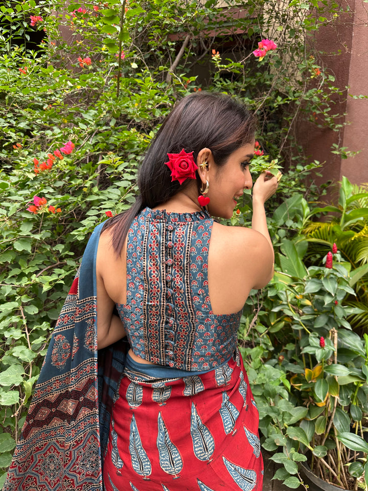 MADDER PINES - SUPER PREMIUM & BUTTERY SOFT AJRAKH HAND BLOCK PRINTED MODAL SILK SAREE (ONLY AVAILABLE ON PRE ORDER- DISPATCH TIME IS 35 TO 40 DAYS)