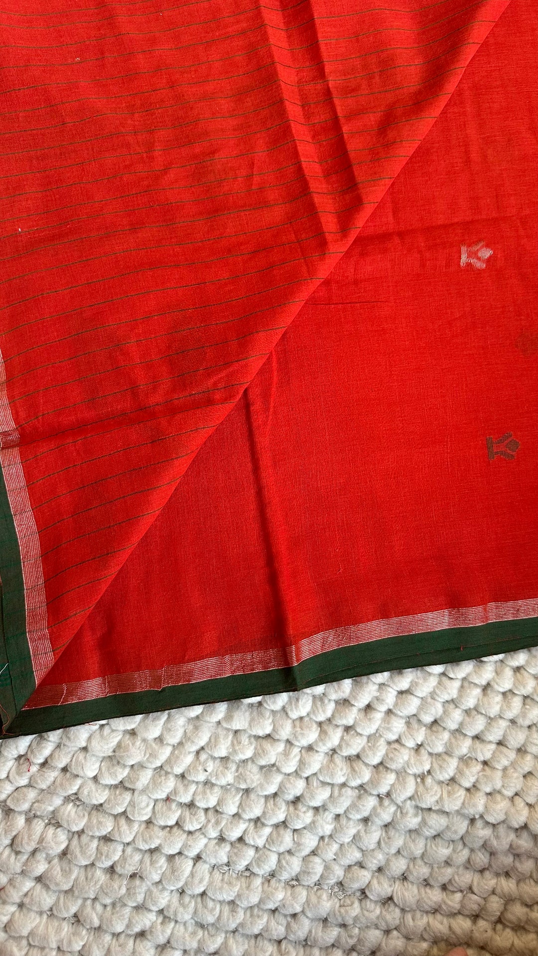 PREMIUM NEEDLE WORK JAMDANI HANDWOVEN AND HANDSPUN COTTON SAREE - RUST ORANGE