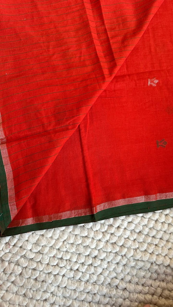 PREMIUM NEEDLE WORK JAMDANI HANDWOVEN AND HANDSPUN COTTON SAREE - RUST ORANGE