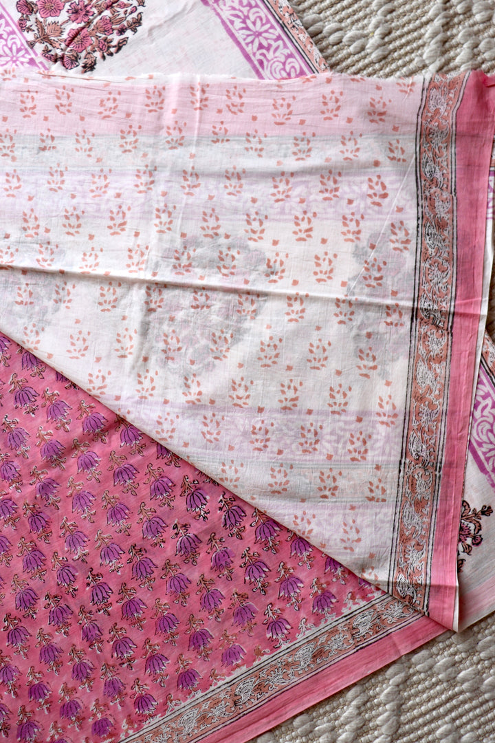 BAGRU HAND BLOCK PRINTED SOFT MULMUL COTTON SAREE- 088