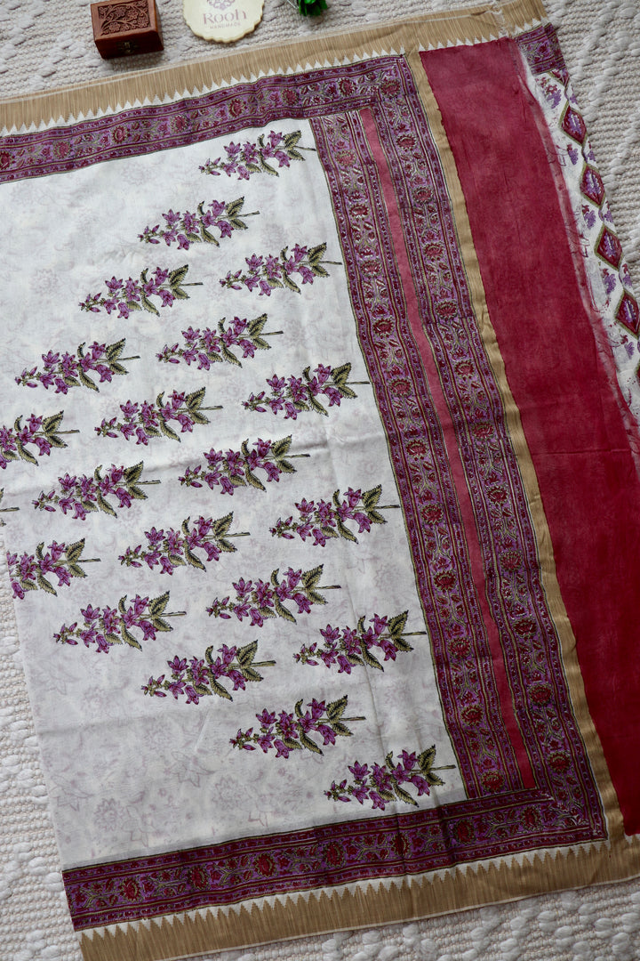 SANGANERI HAND BLOCK PRINTED SILK COTTON SAREE- 005