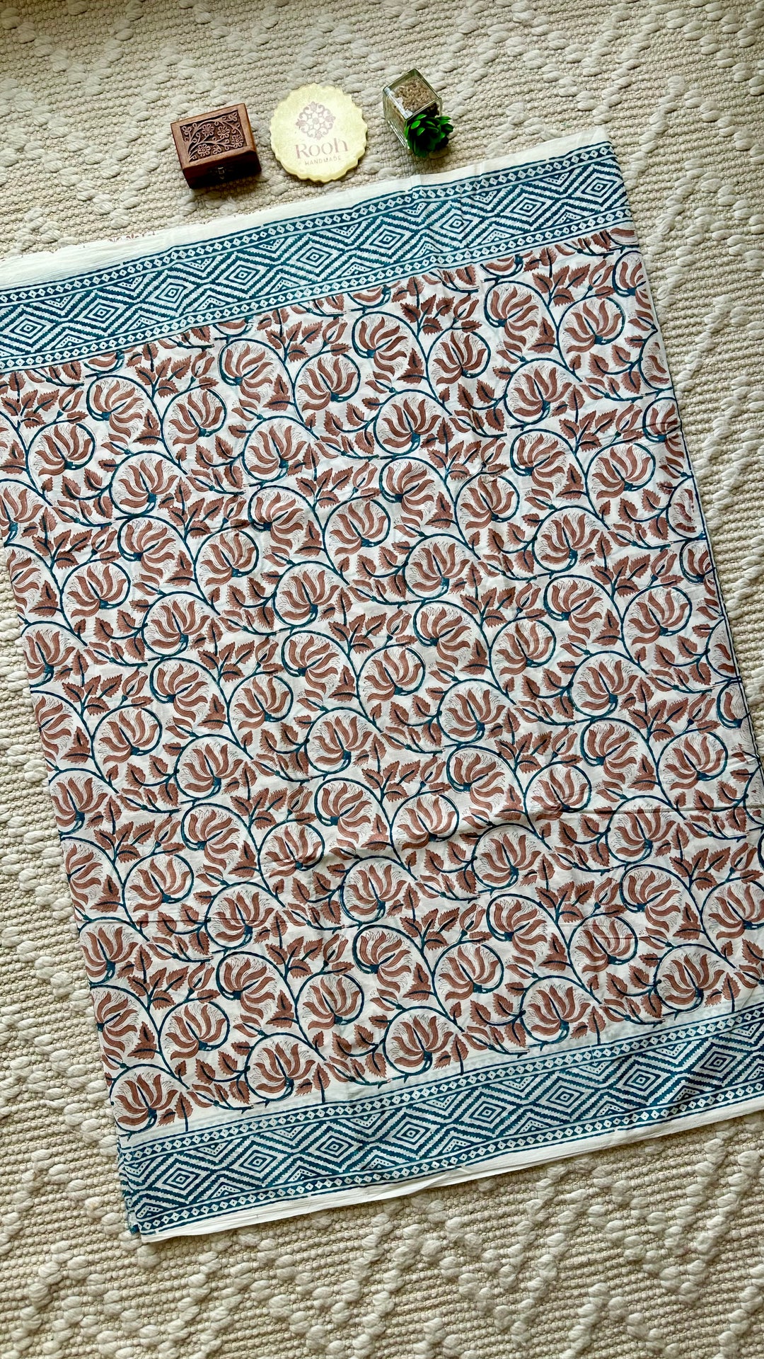 BAGRU HAND BLOCK PRINTED SOFT MULMUL COTTON SAREE- 072
