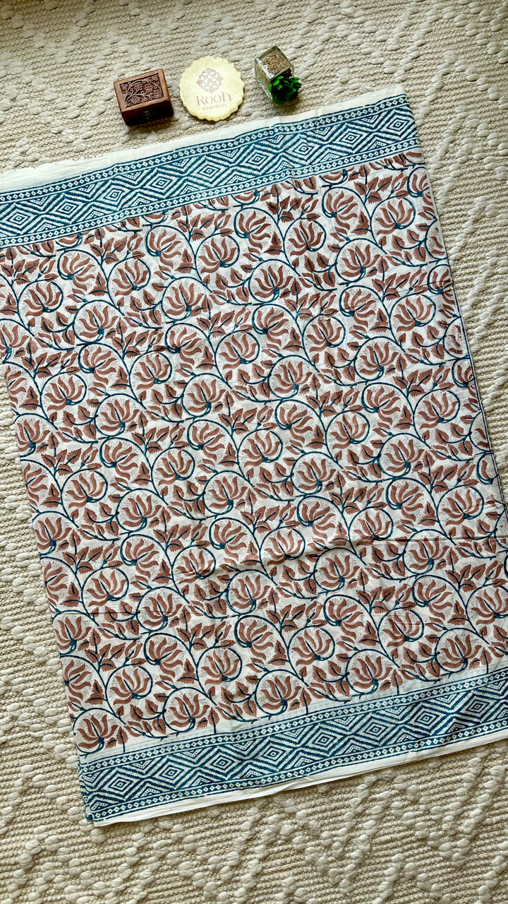 BAGRU HAND BLOCK PRINTED SOFT MULMUL COTTON SAREE- 072