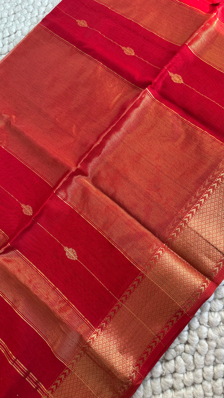 VERMILLION RED - SUPER PREMIUM HANDWOVEN MAHESHWARI PURE SILK COTTON SAREE