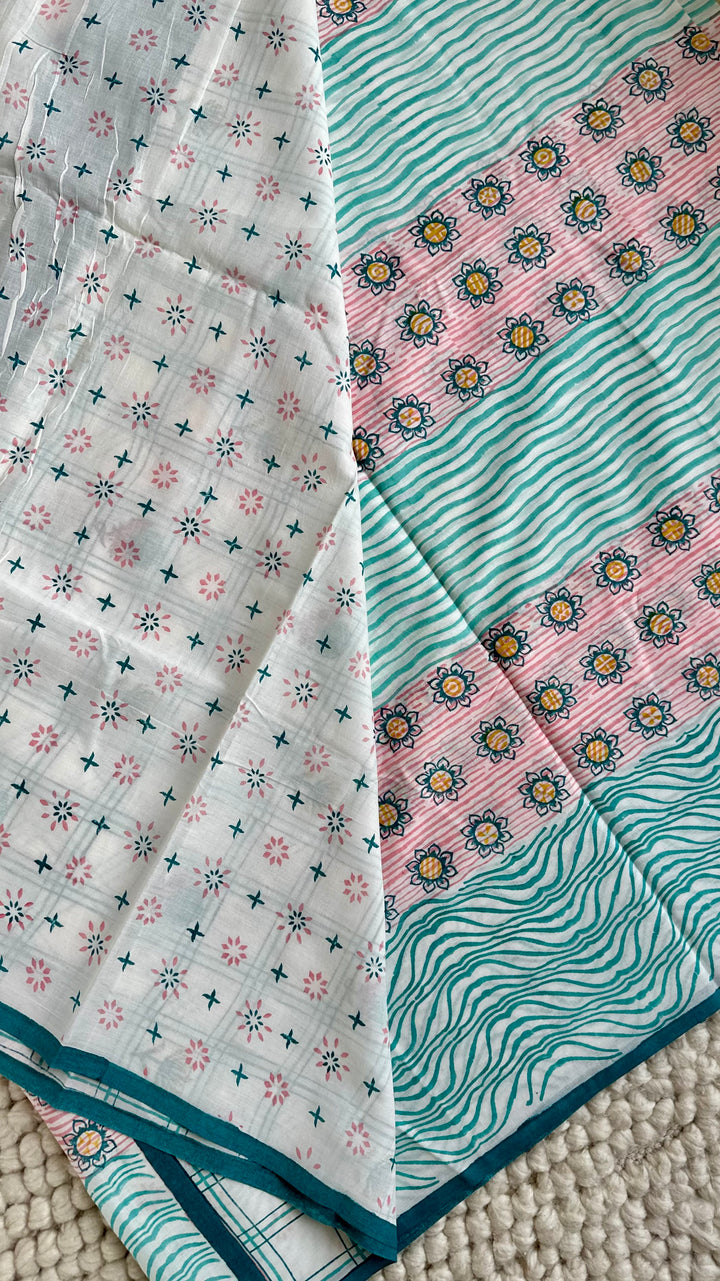 SANGANERI HAND BLOCK PRINTED SOFT COTTON SAREE- 028
