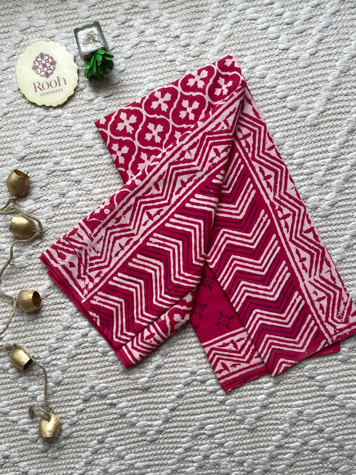 BAGRU HAND BLOCK PRINTED SOFT MULMUL COTTON SAREE- 096
