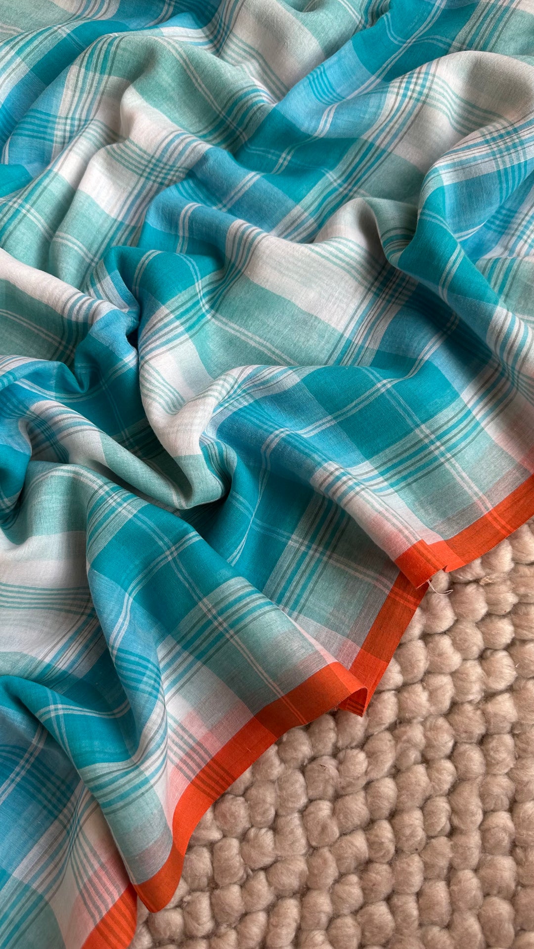 MULTICOLOUR CHECKS PURE SUPER SOFT MULMUL COTTON SAREE - 017