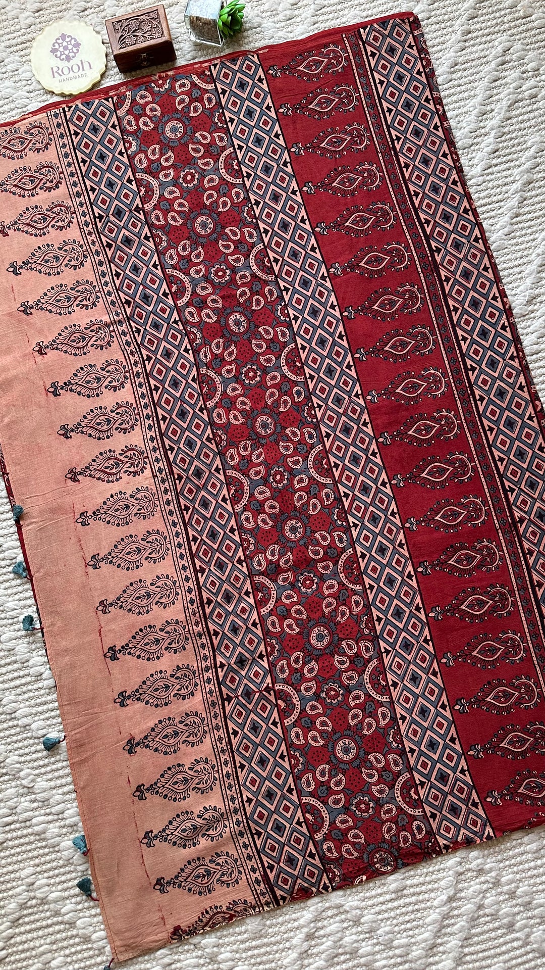 PREMIUM AJRAKH HAND BLOCK PRINTED PURE SOFT COTTON SAREE- 001